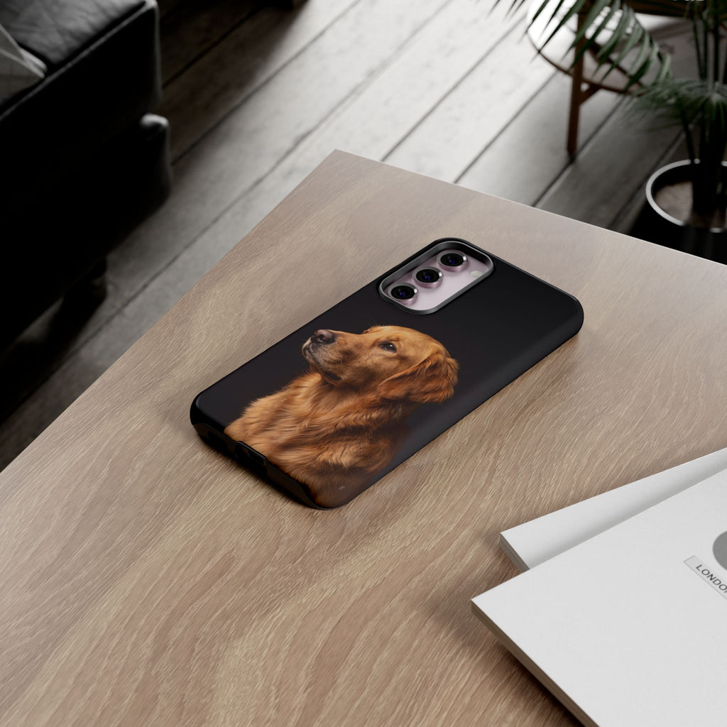 Golden Retriever Portrait Phone Case | Realistic Dog Photo on Black Background | iPhone & Samsung