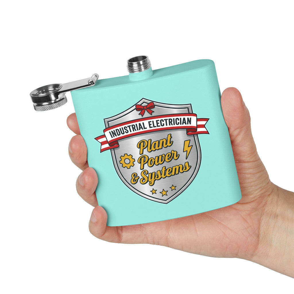 Flask — "Industrial Electrician: Plant Power & Systems" (Shield Badge) 6oz Stainless Steel Hip Flask