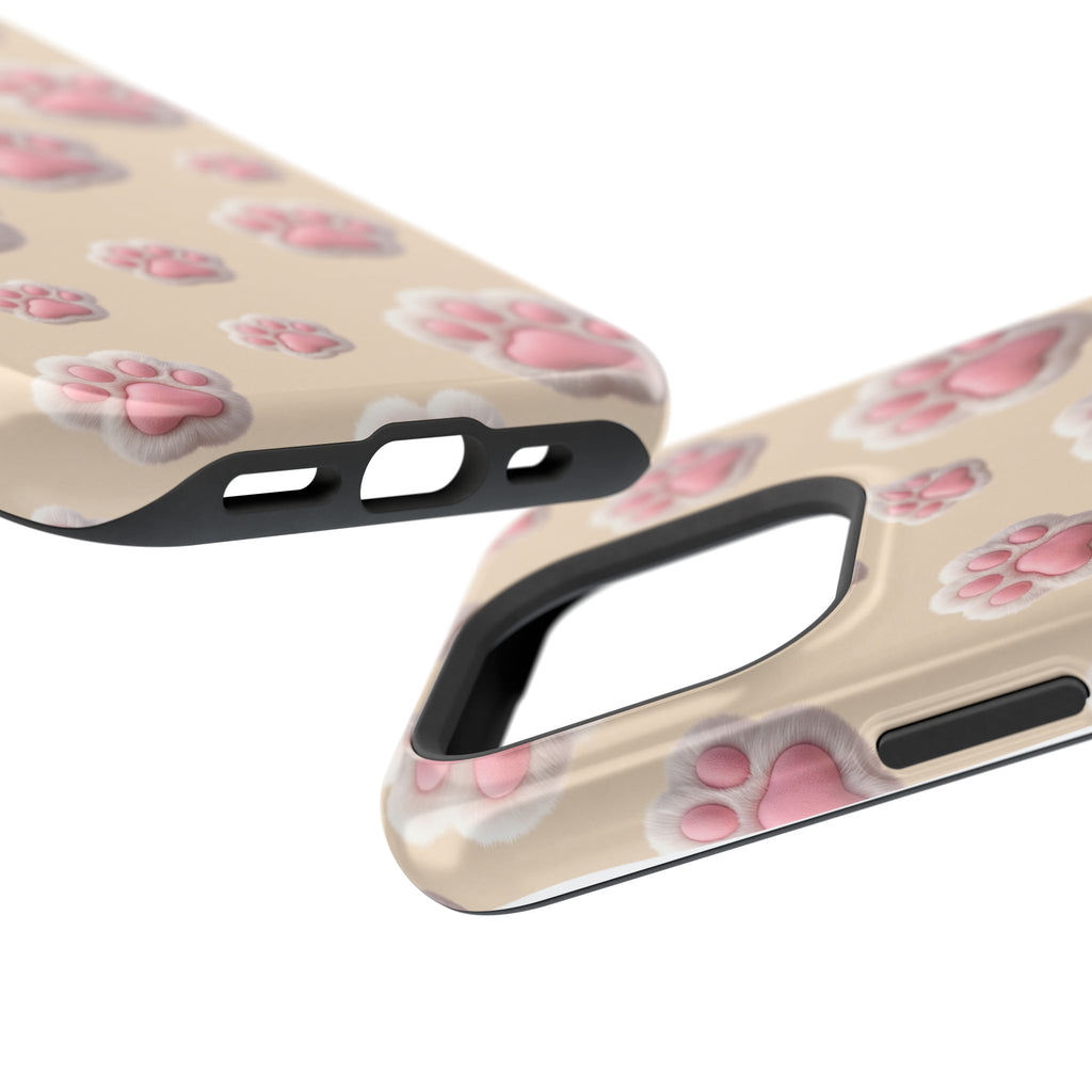 Pink Paw Print Phone Case — Impact-Resistant Wireless Charging Cover