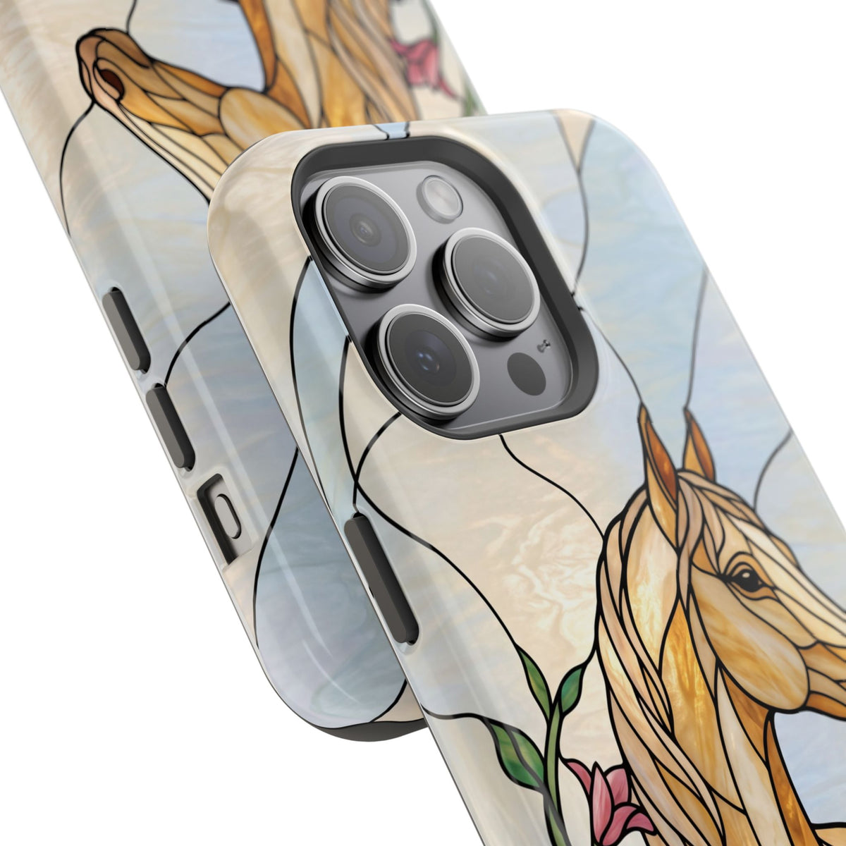 Floral Stained Glass Horse Phone Case — Tough Magnetic Case with Wireless Charging