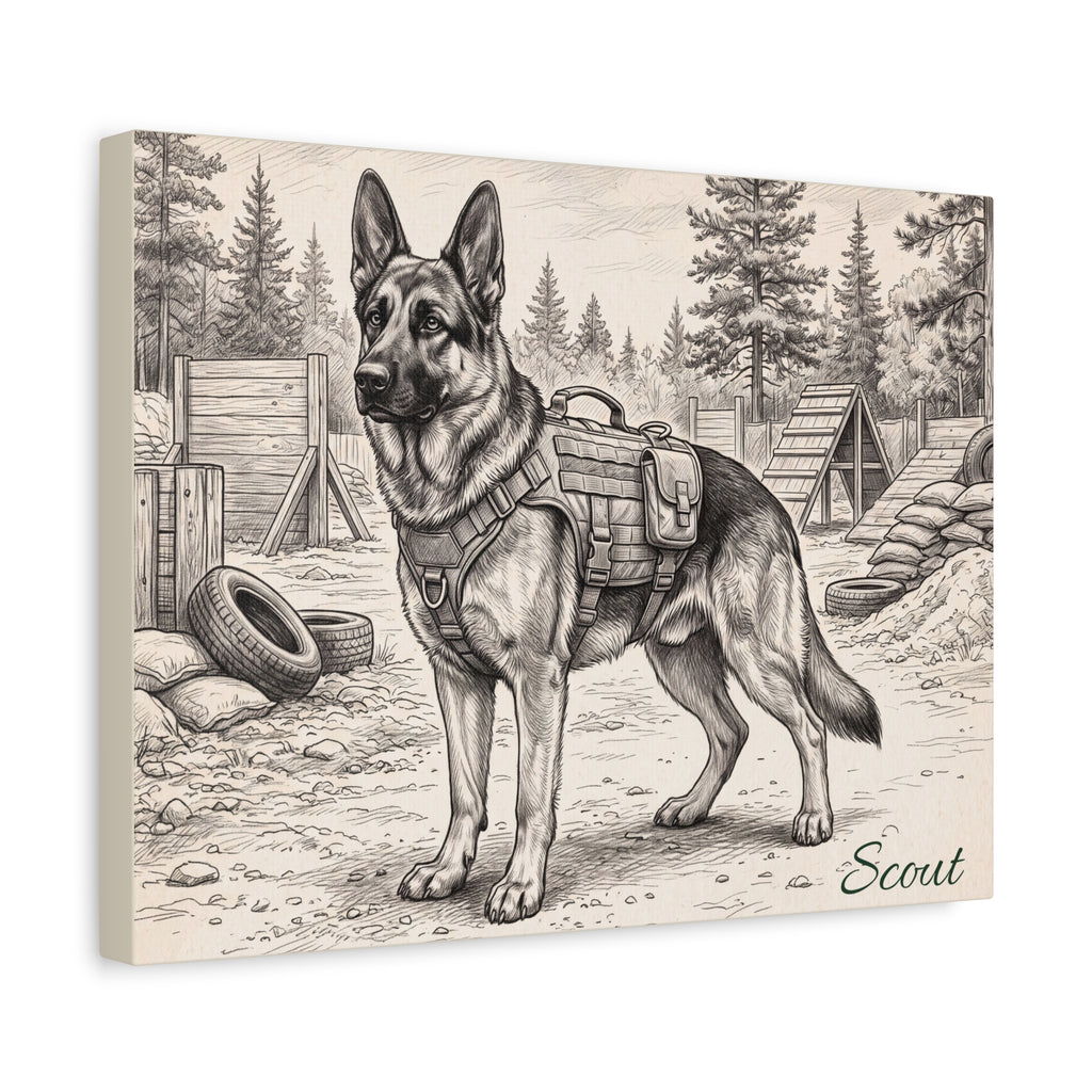 German Shepherd Personalized Canvas | Military Working Dog Sketch Wall Art
