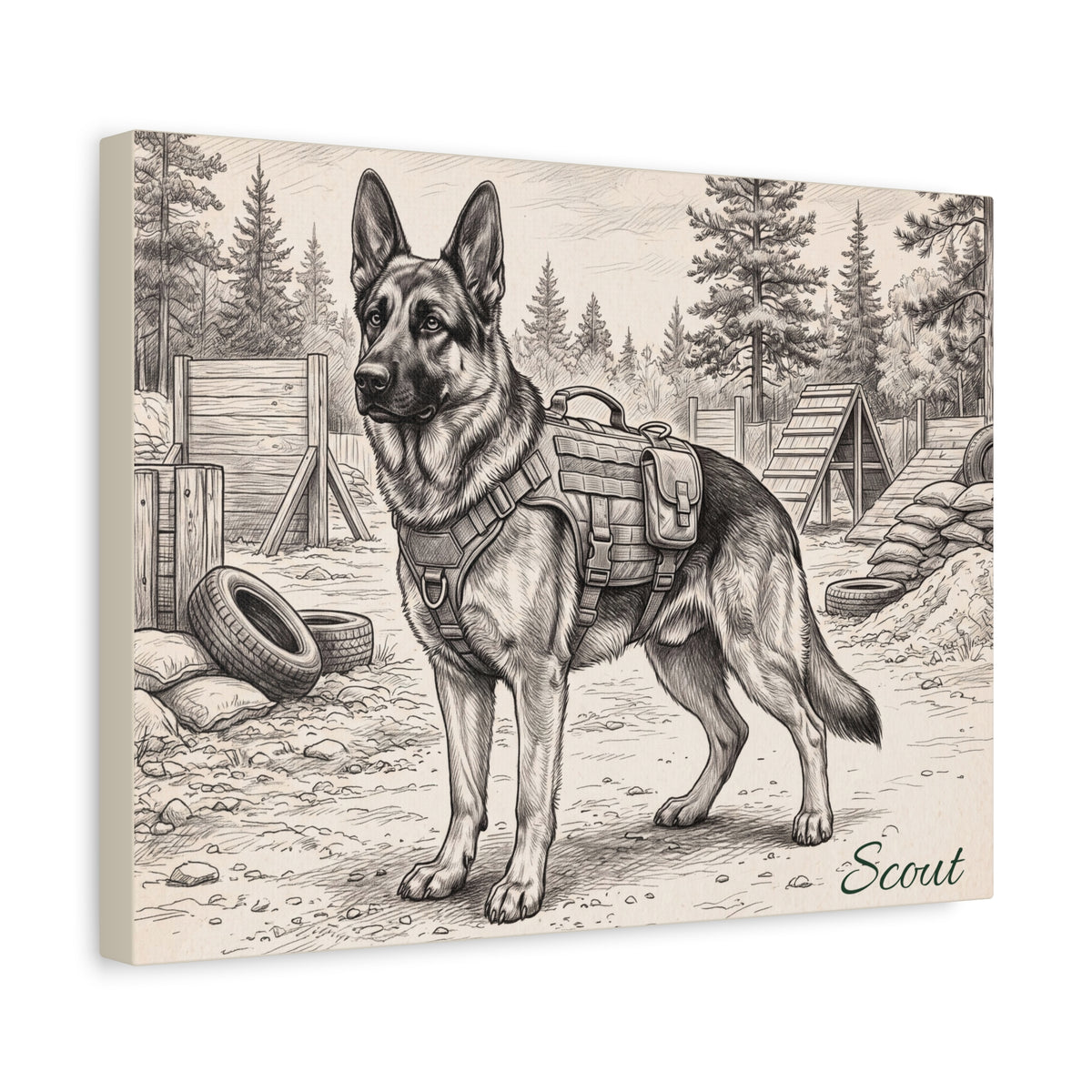 German Shepherd Personalized Canvas | Military Working Dog Sketch Wall Art