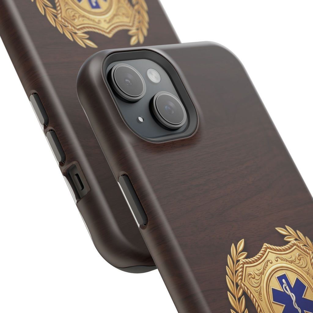 Gold Paramedic Laurel Badge Wood Phone Case — Magnetic Wireless Charging Cover
