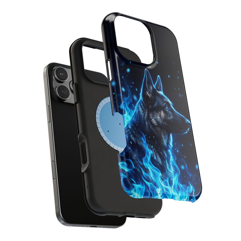 German Shepherd Phone Case | Blue Flame Art — Tough Magnetic Case with Wireless Charging