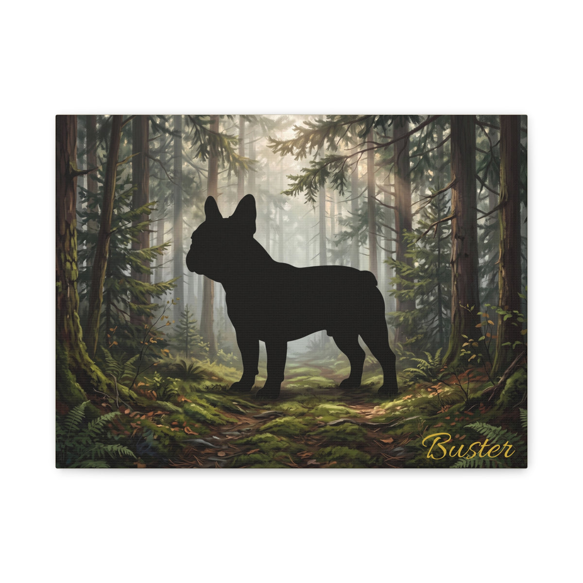 French Bulldog Silhouette Personalized Canvas | Misty Forest Wall Art