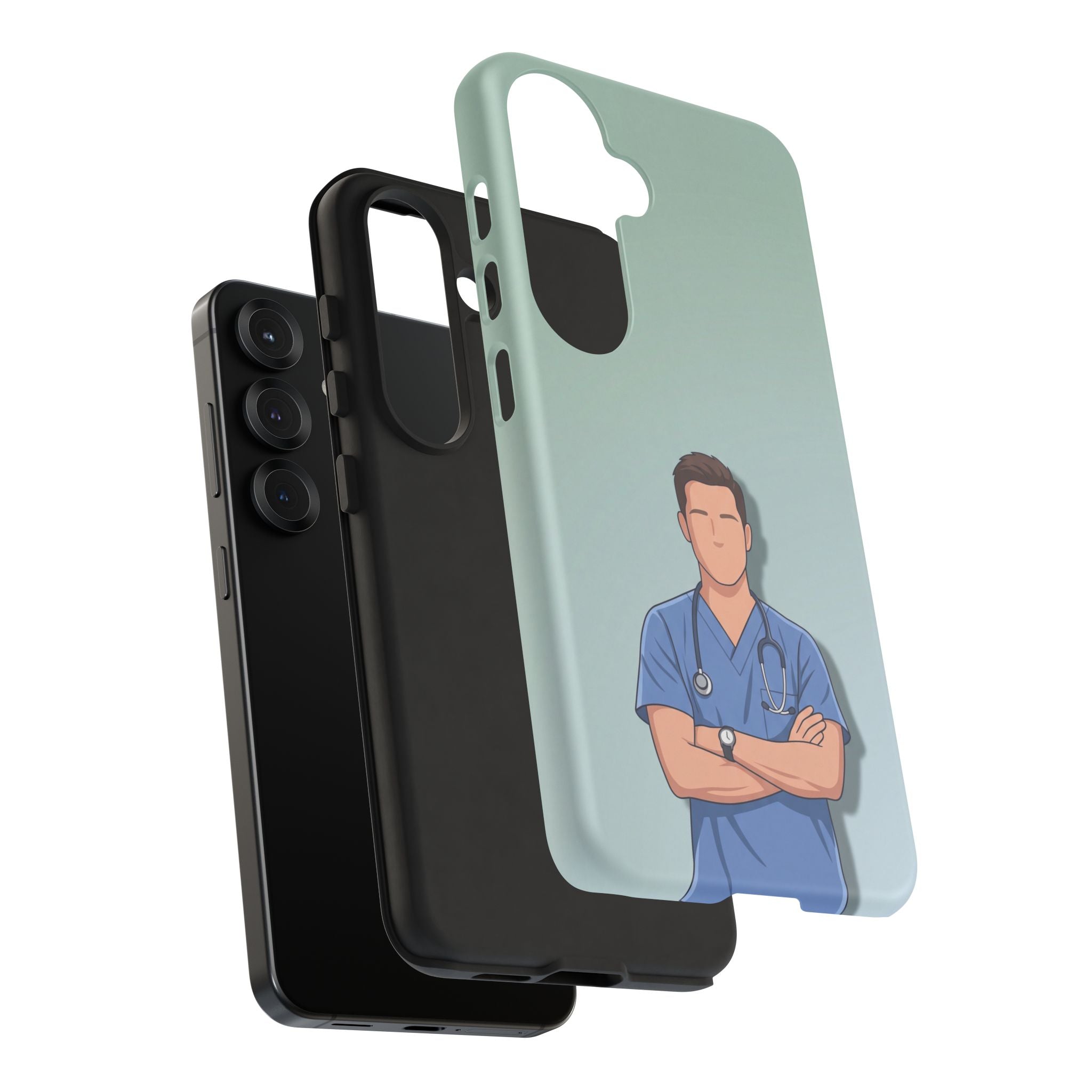 Male Nurse Phone Case | Confident Nurse in Blue Scrubs Illustration | iPhone & Samsung