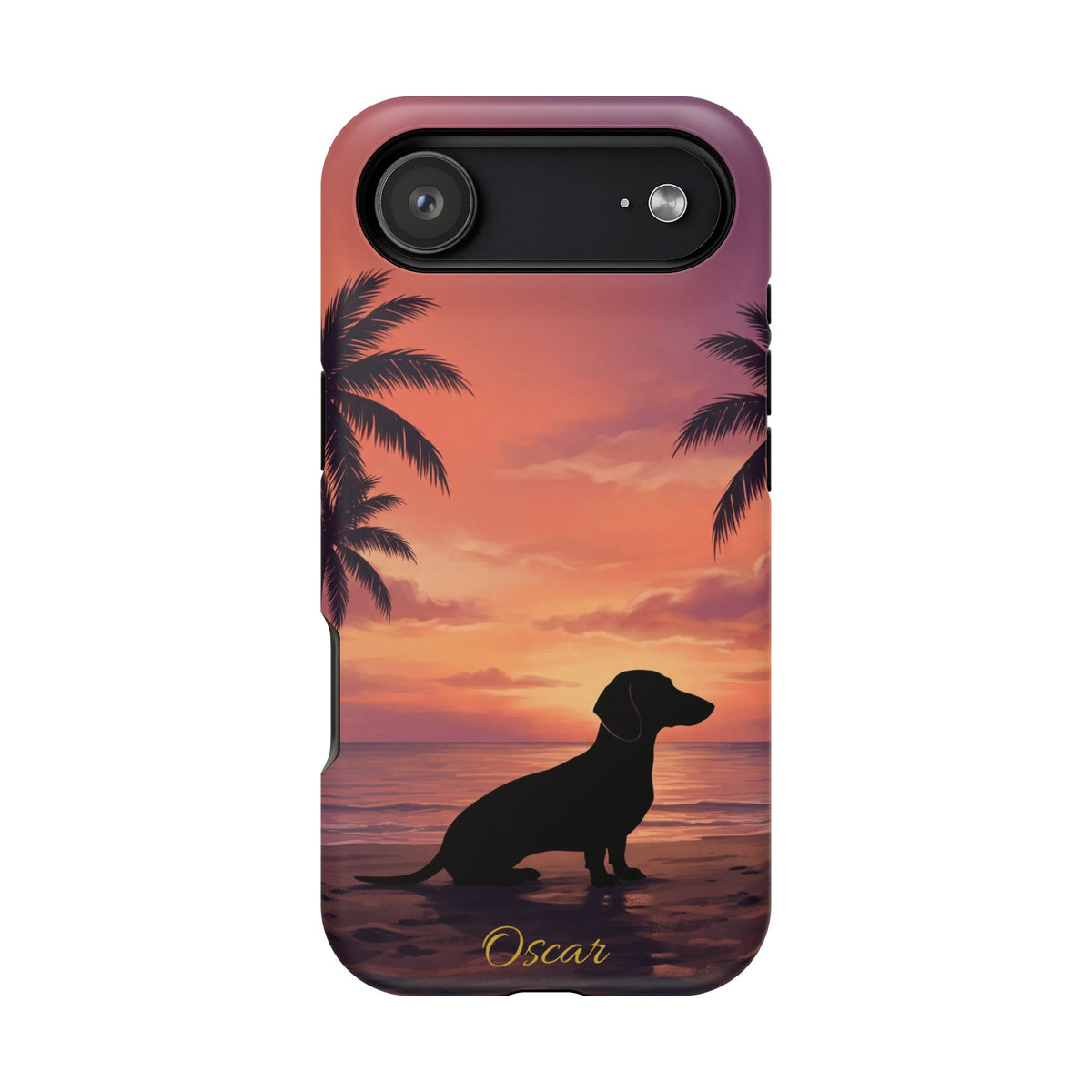 Personalized Dachshund Tropical Beach Sunset Phone Case — Wireless Charging Cover