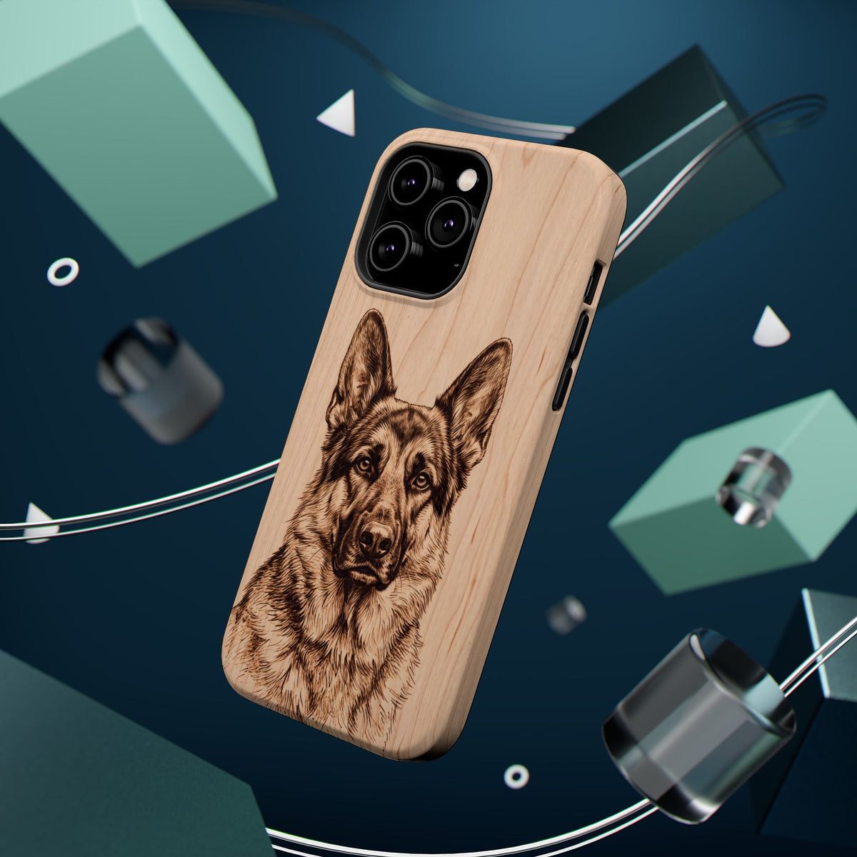 German Shepherd Phone Case | Pyrography Art — Tough Magnetic Case with Wireless Charging