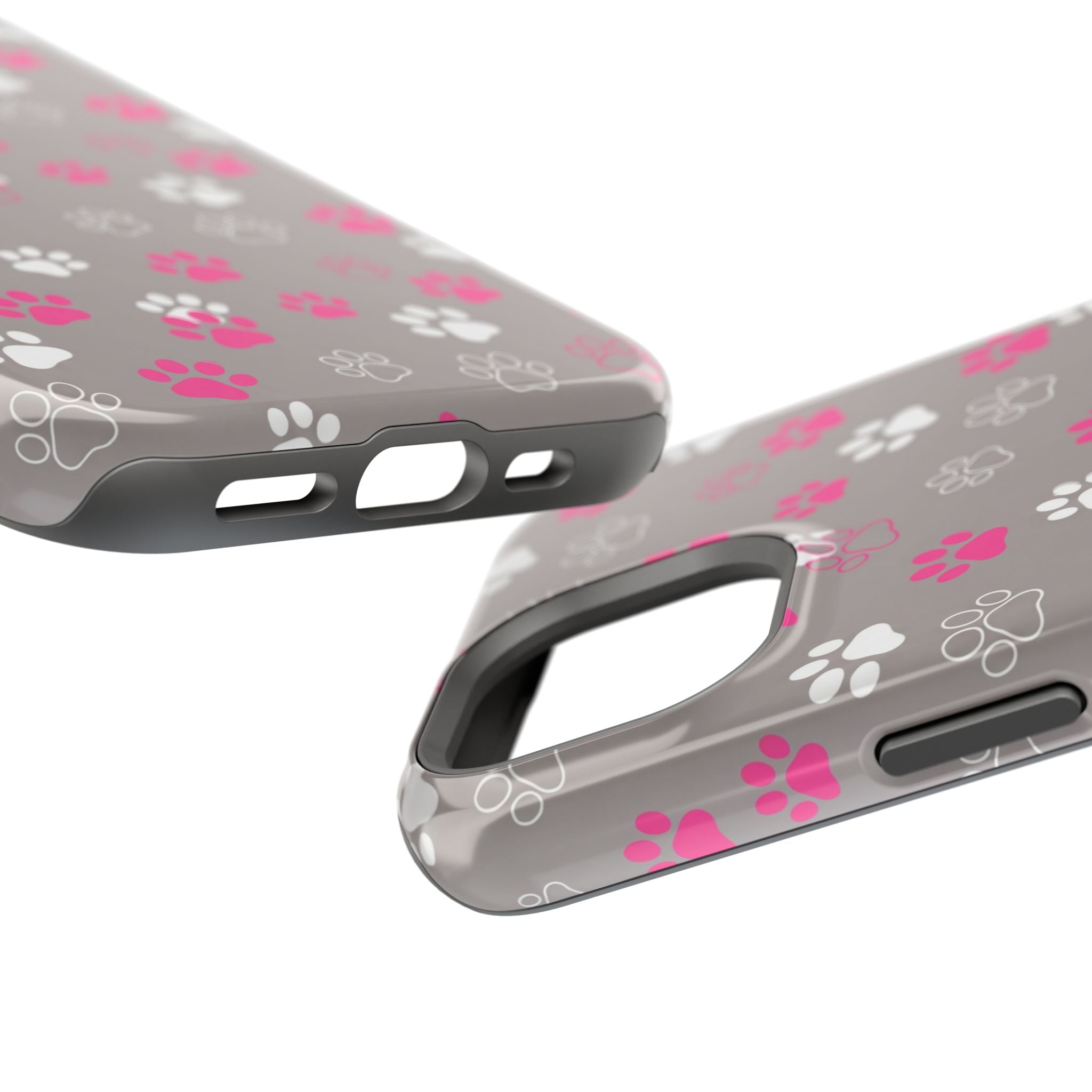 Pink & White Paw Print Phone Case — Impact-Resistant Wireless Charging Cover