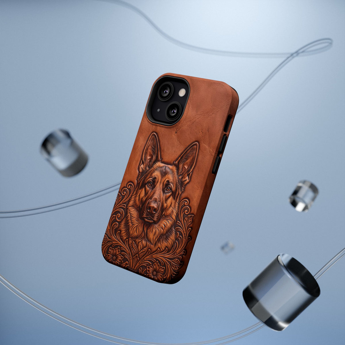 German Shepherd Phone Case | Western Tooled Art — Tough Magnetic Case with Wireless Charging