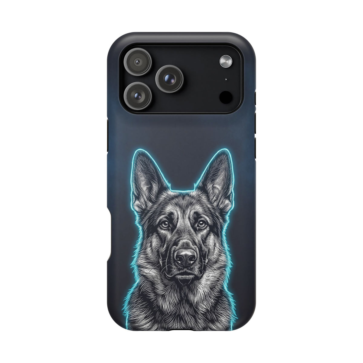 German Shepherd Phone Case | Neon Glow Sketch Art — Tough Magnetic Case with Wireless Charging