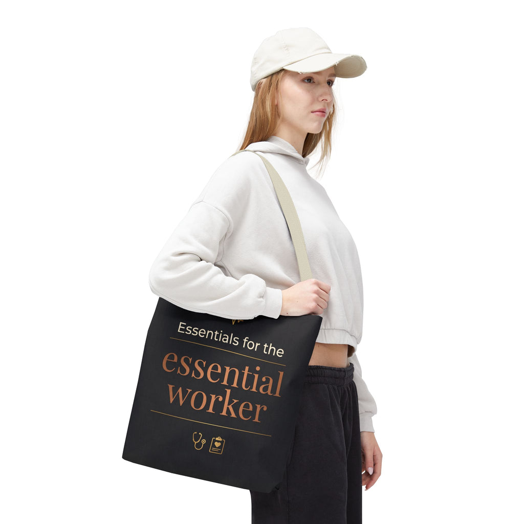 Essentials for the Essential Worker Tote | Healthcare Worker Gift Tote Bag | Nurse Doctor Appreciation Gift | Premium Polyester Carry-All