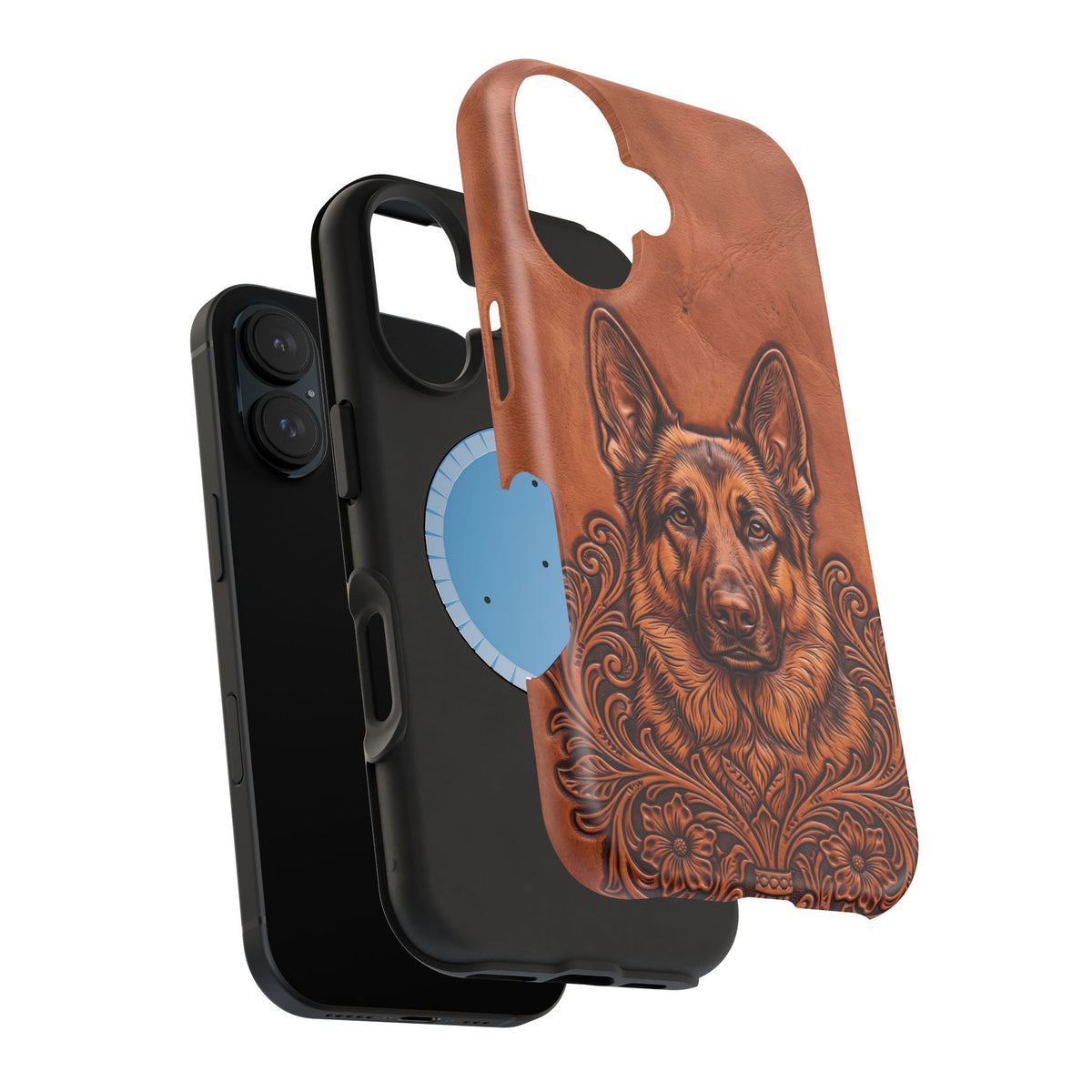 German Shepherd Phone Case | Western Tooled Art — Tough Magnetic Case with Wireless Charging