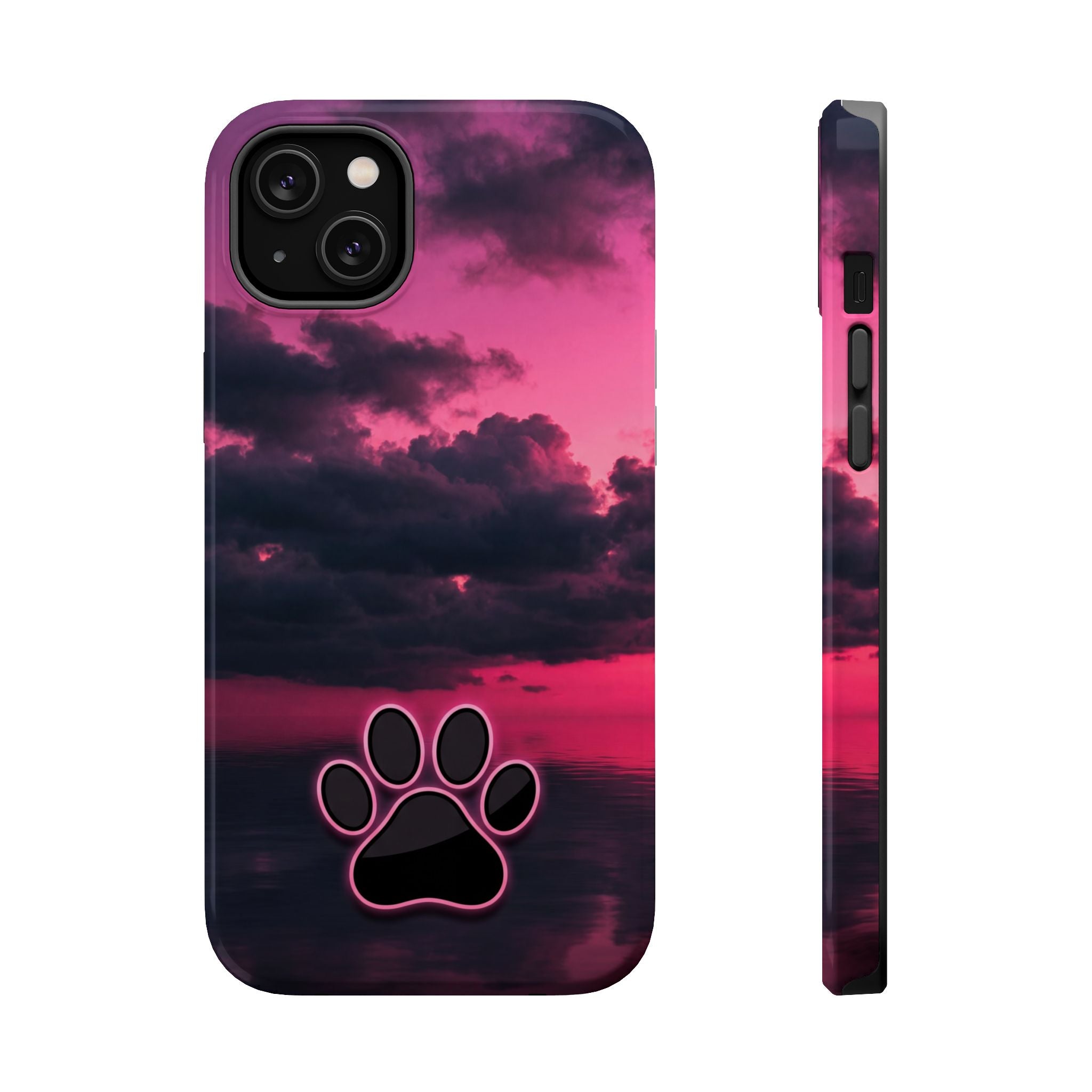 Pink Sky Paw Print Phone Case — Impact-Resistant Wireless Charging Cover