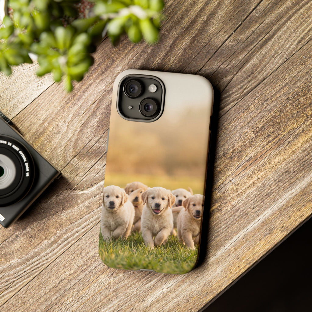 Golden Retriever Puppies Phone Case | Playful Puppy Pack Running in Grass | iPhone & Samsung