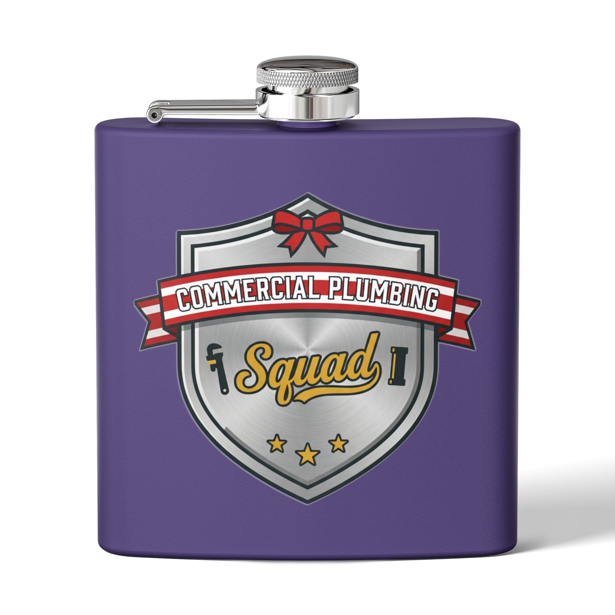 Flask — "Commercial Plumbing Squad" 6oz Stainless Steel Hip Flask