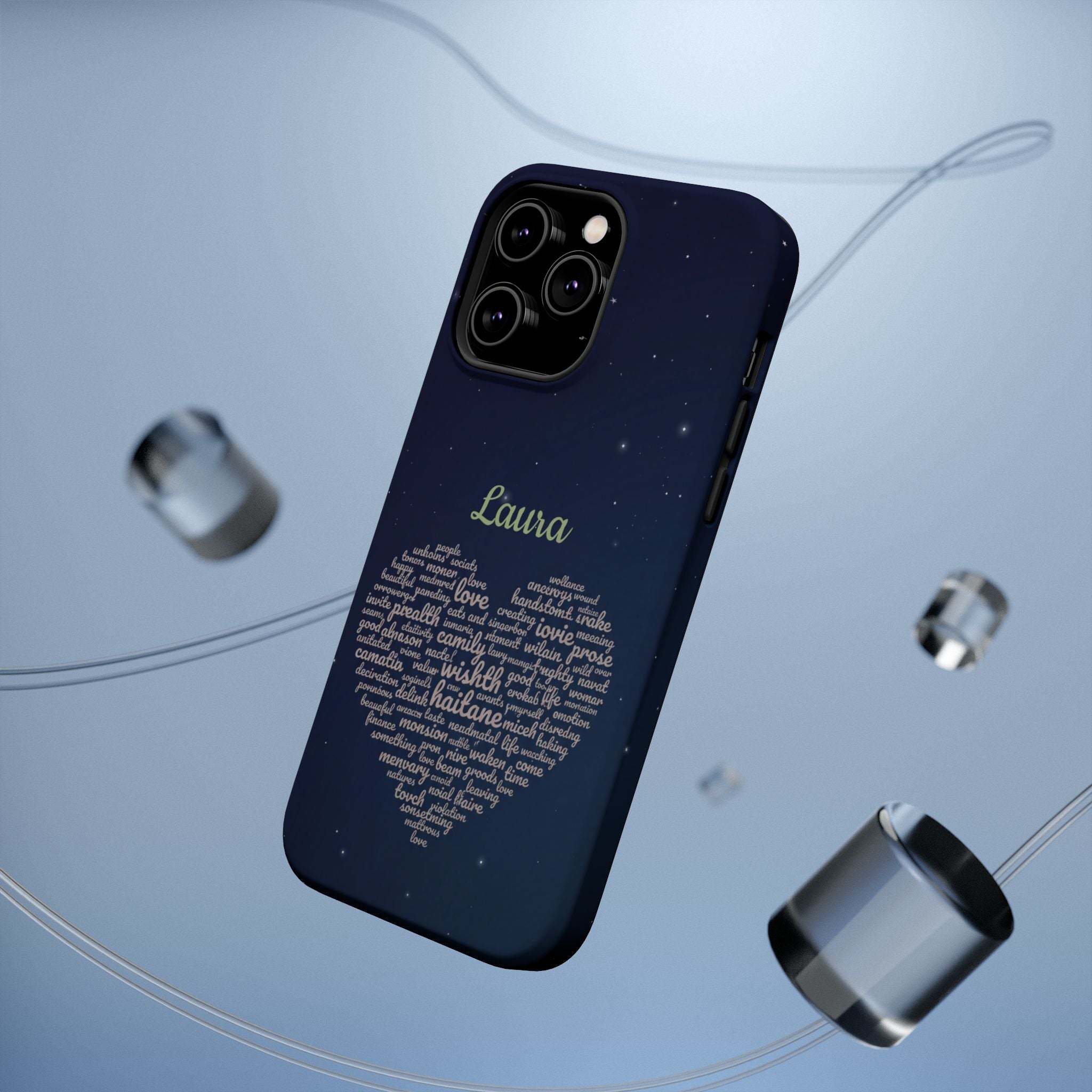 Personalized Teacher Heart Word Art Phone Case — Navy Wireless Charging Cover