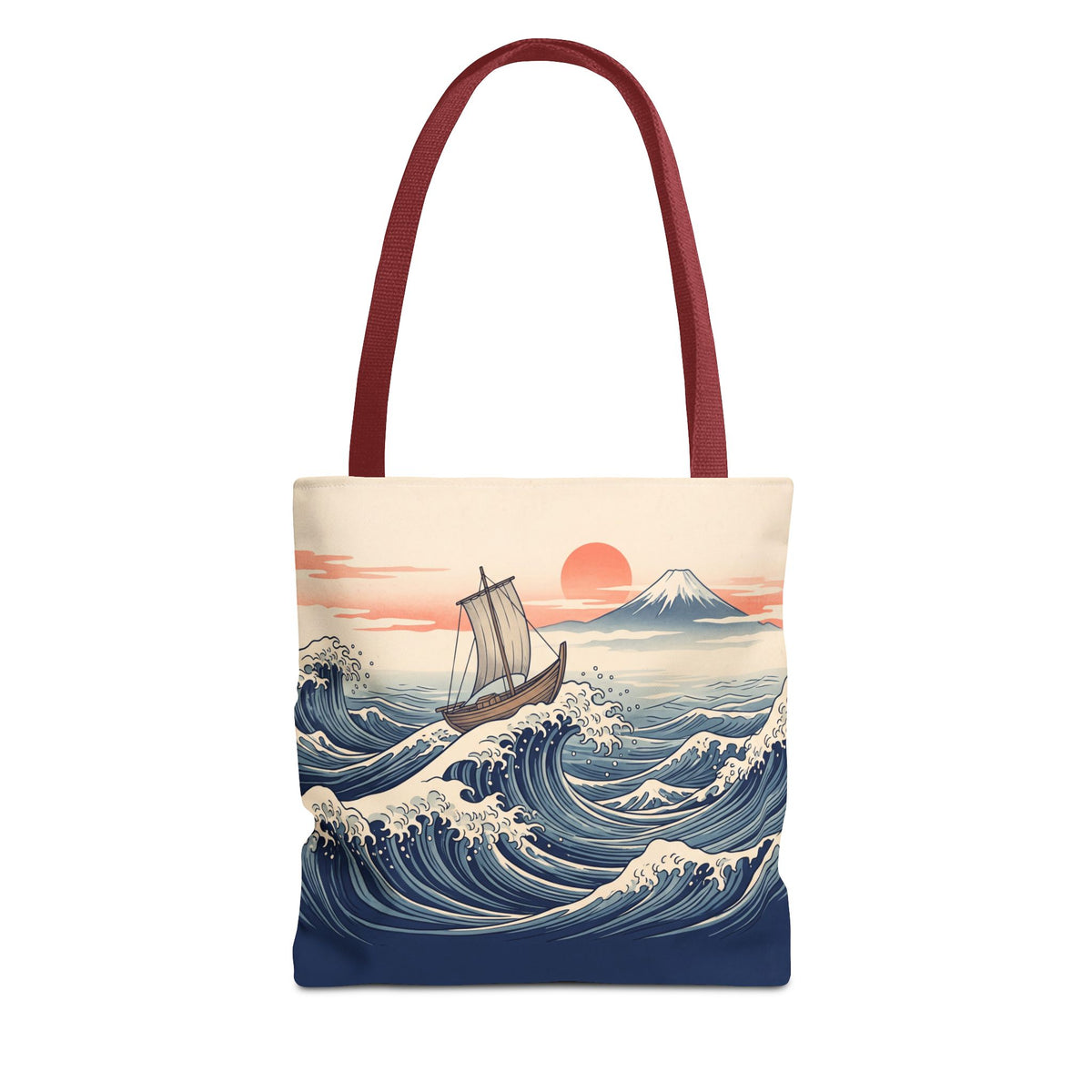 Japanese Wave Sailboat Tote Bag – Woodblock Style Ocean Beach Bag