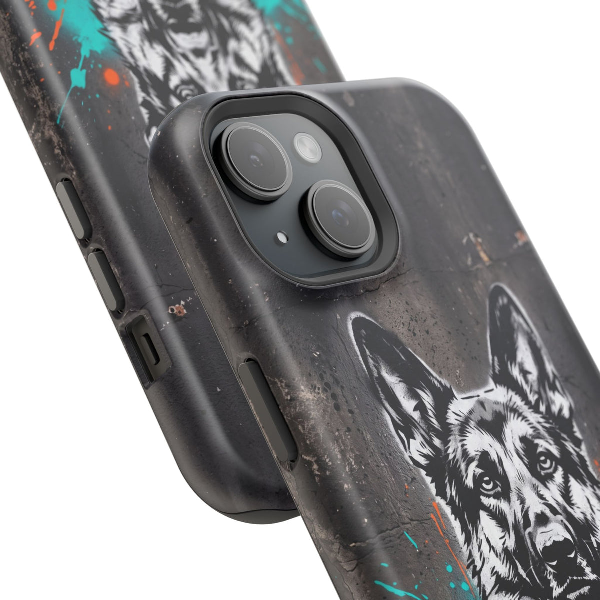 German Shepherd Phone Case | Graffiti Street Art — Tough Magnetic Case with Wireless Charging