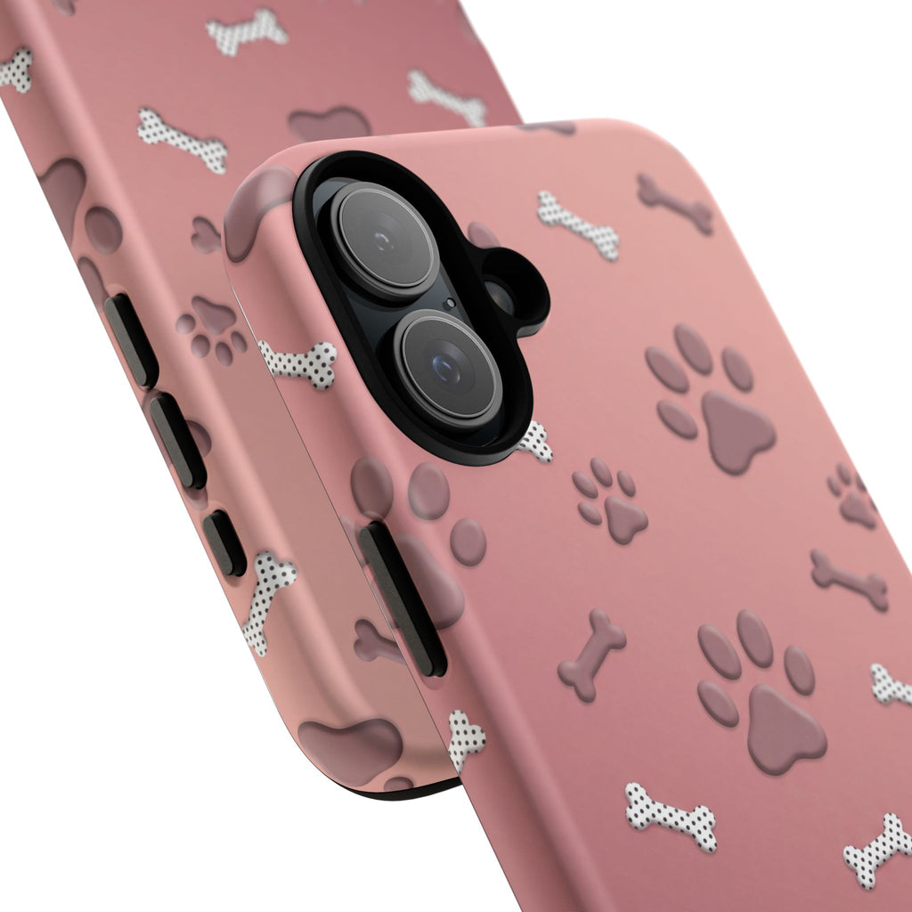 iPhone & Samsung Phone Case | Paw Print & Bone  | Dusty Rose Pattern Case for Frenchie Lovers
