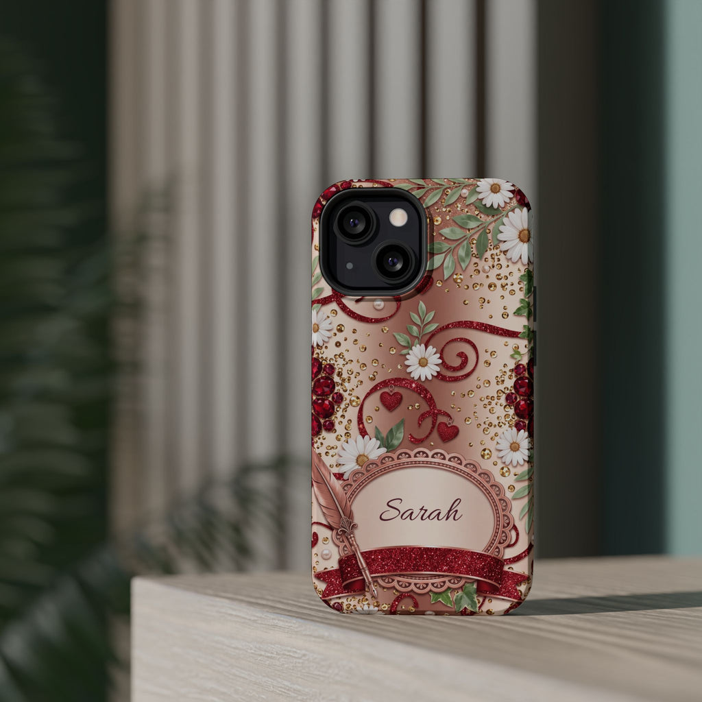 Personalized Vintage Floral Teacher Phone Case — Wireless Charging Cover