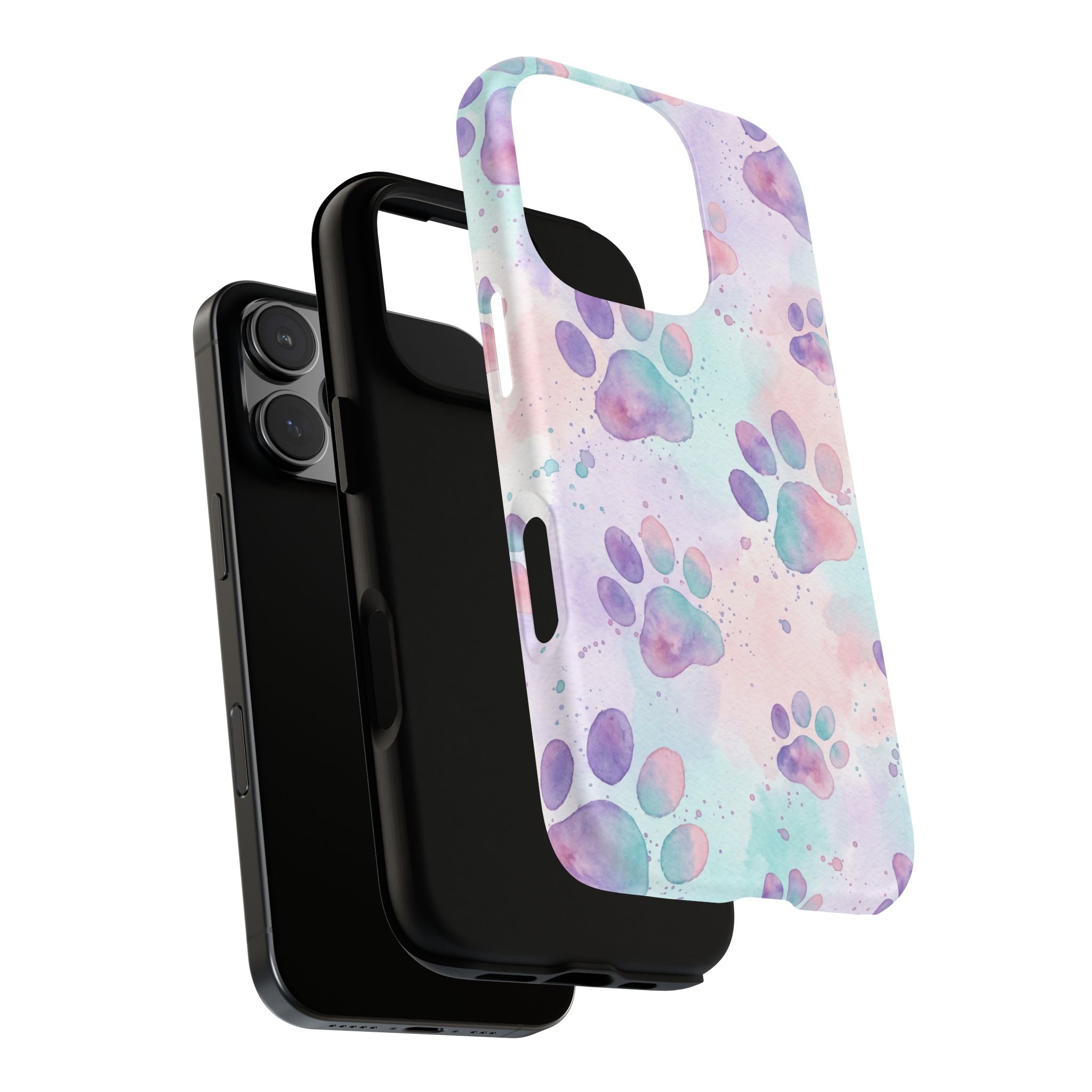 Watercolor Paw Print Phone Case | Pastel Purple, Teal & Pink Artistic Pattern | Samsung & iPhone
