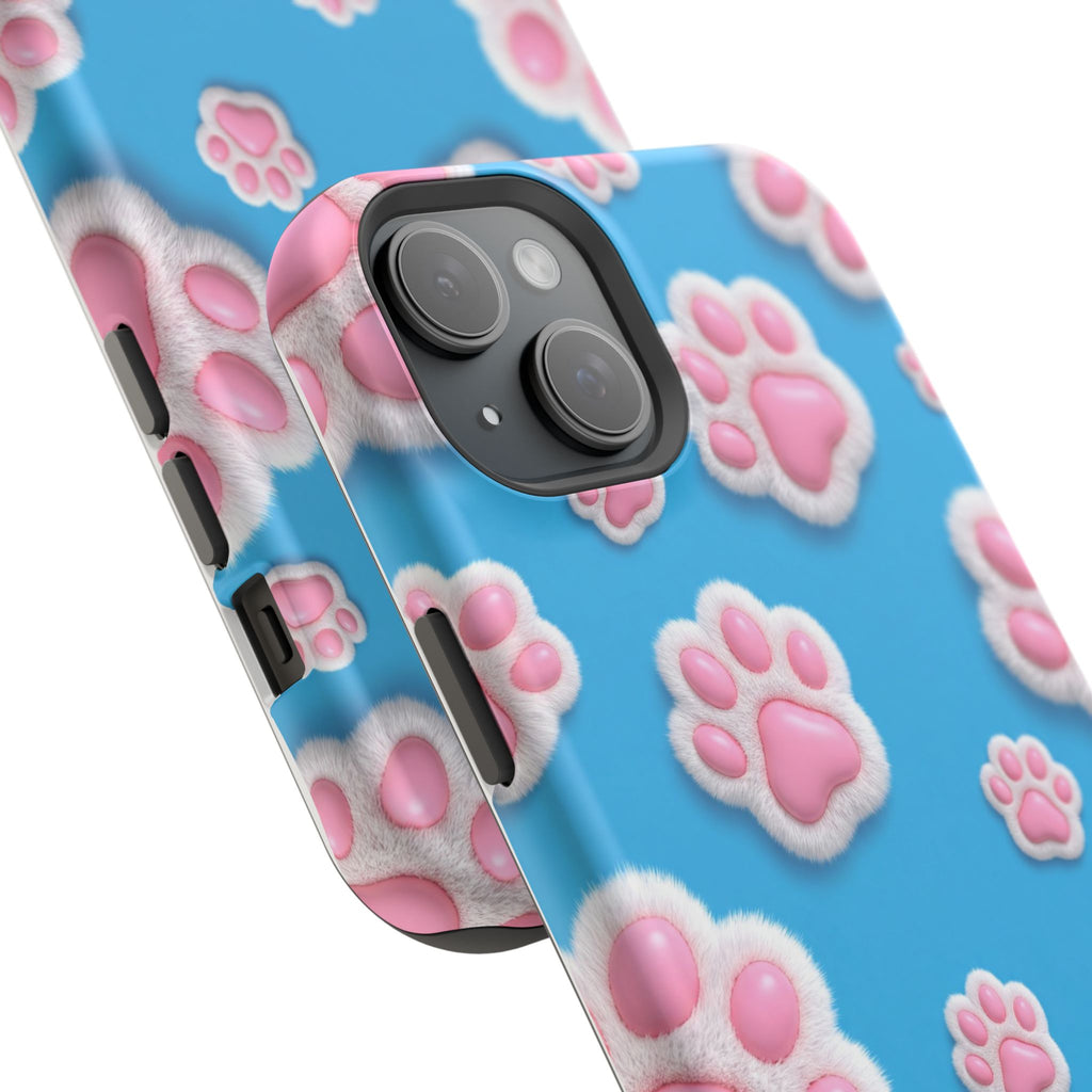 Fluffy Paw Print Phone Case | Cute 3D Pink Paw Pattern Case for Dog & Cat Lovers | iPhone & Samsung