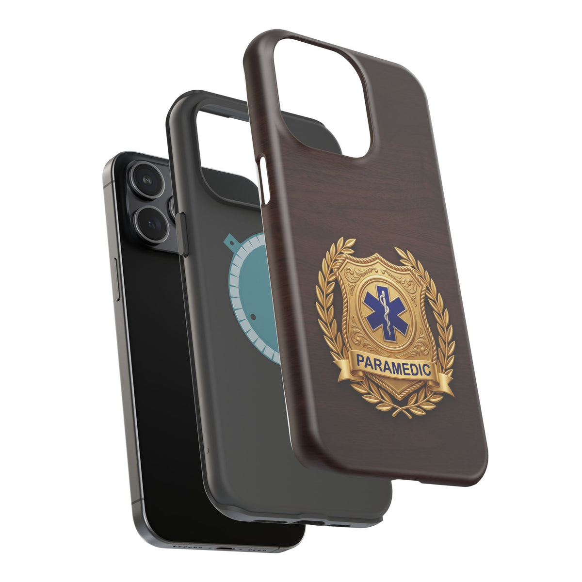 Gold Paramedic Laurel Badge Wood Phone Case — Magnetic Wireless Charging Cover