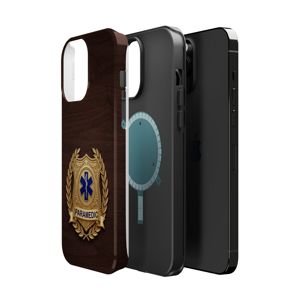 Gold Paramedic Laurel Badge Wood Phone Case — Magnetic Wireless Charging Cover