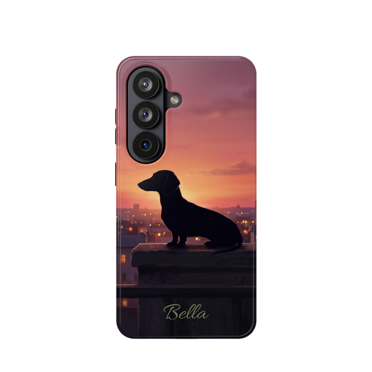 Personalized Dachshund Rooftop Sunset Phone Case — Wireless Charging Cover