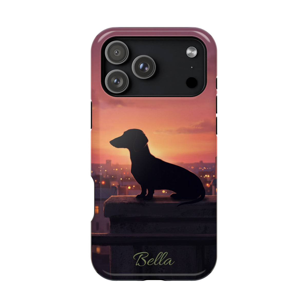 Personalized Dachshund Rooftop Sunset Phone Case — Wireless Charging Cover