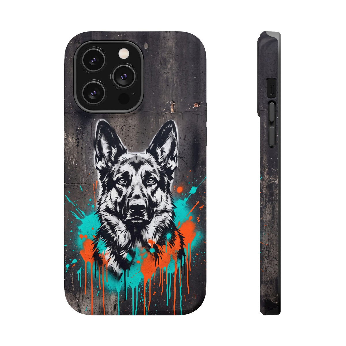 German Shepherd Phone Case | Graffiti Street Art — Tough Magnetic Case with Wireless Charging