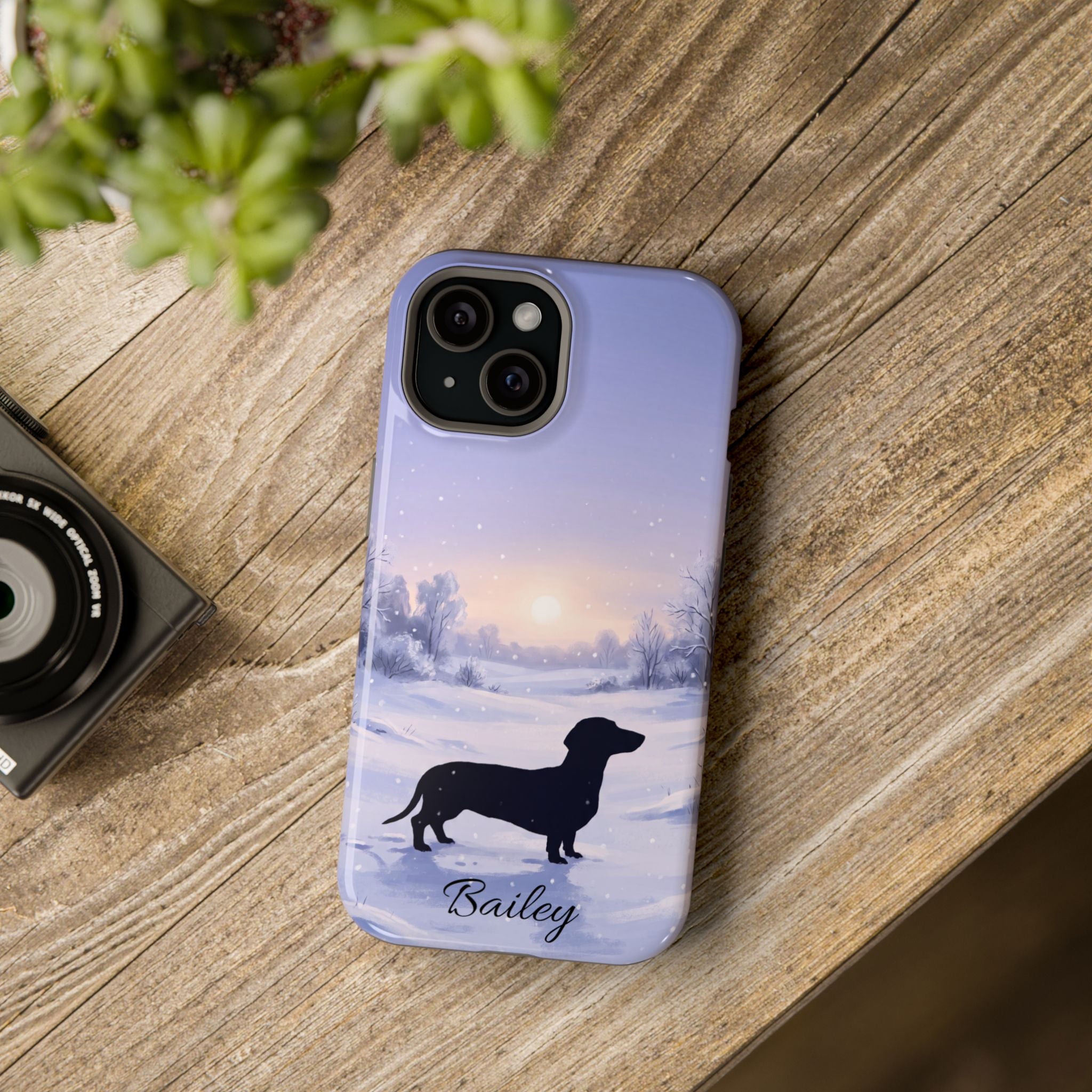 Personalized Dachshund Winter Snow Phone Case — Wireless Charging Cover