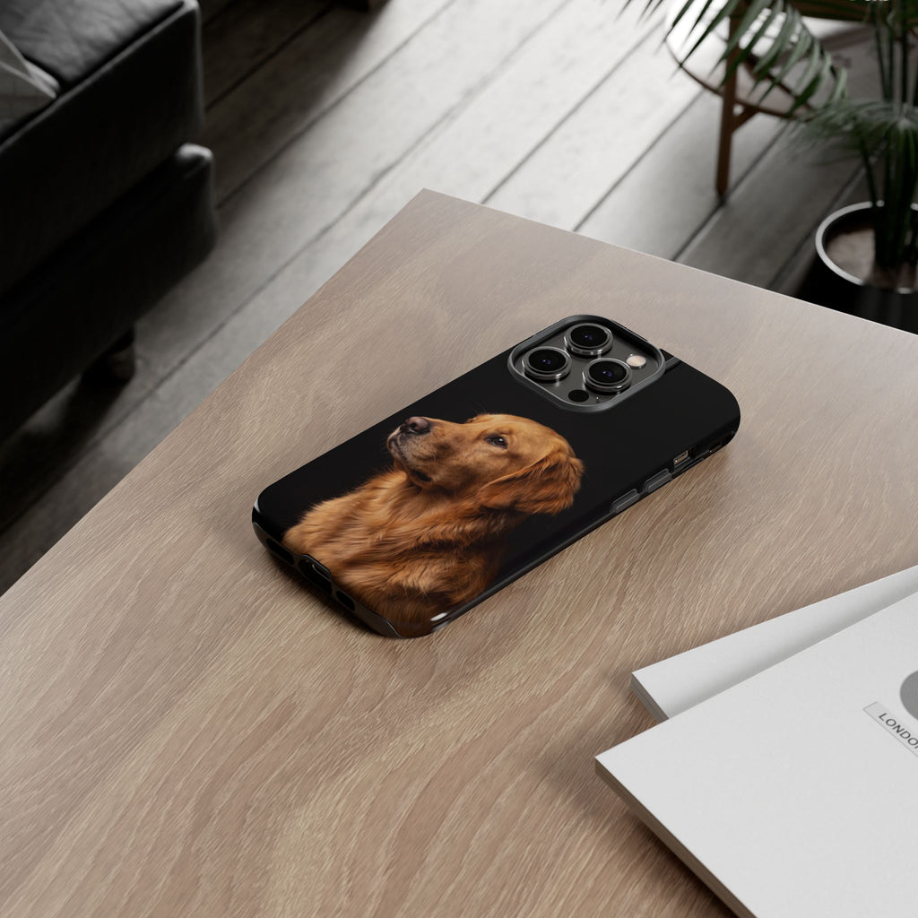 Golden Retriever Portrait Phone Case | Realistic Dog Photo on Black Background | iPhone & Samsung