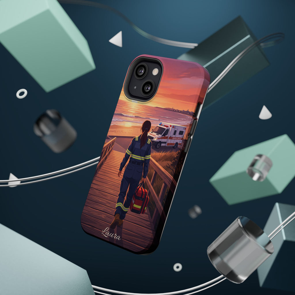 Sunset Boardwalk Personalized Paramedic Phone Case — Wireless Charging Cover
