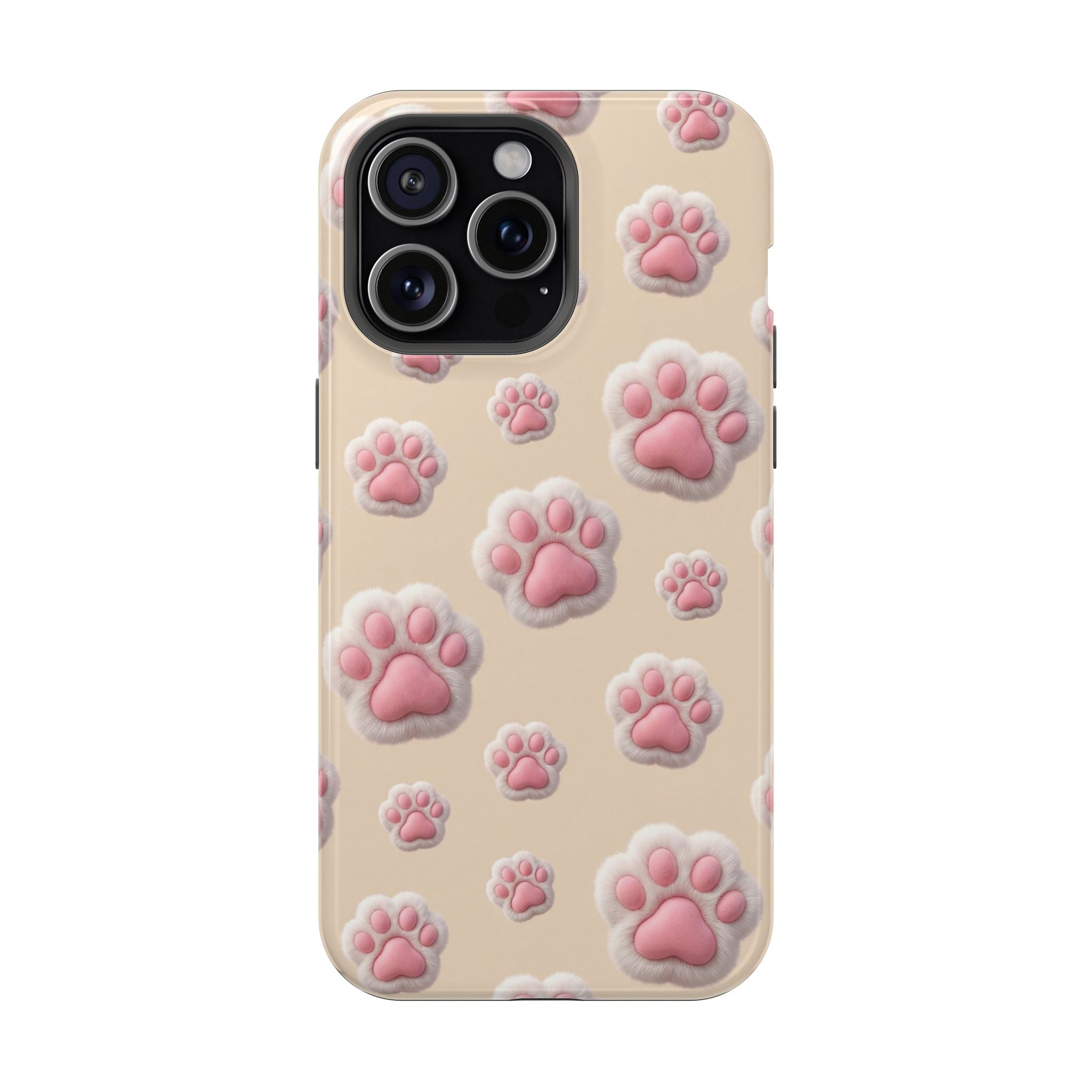 Pink Paw Print Phone Case — Impact-Resistant Wireless Charging Cover