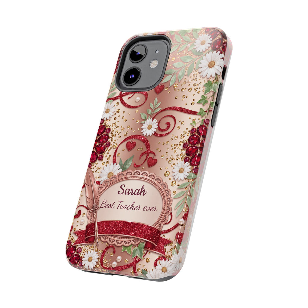 Personalized Teacher Phone Case — Custom Name and Message - Floral Jeweled Design