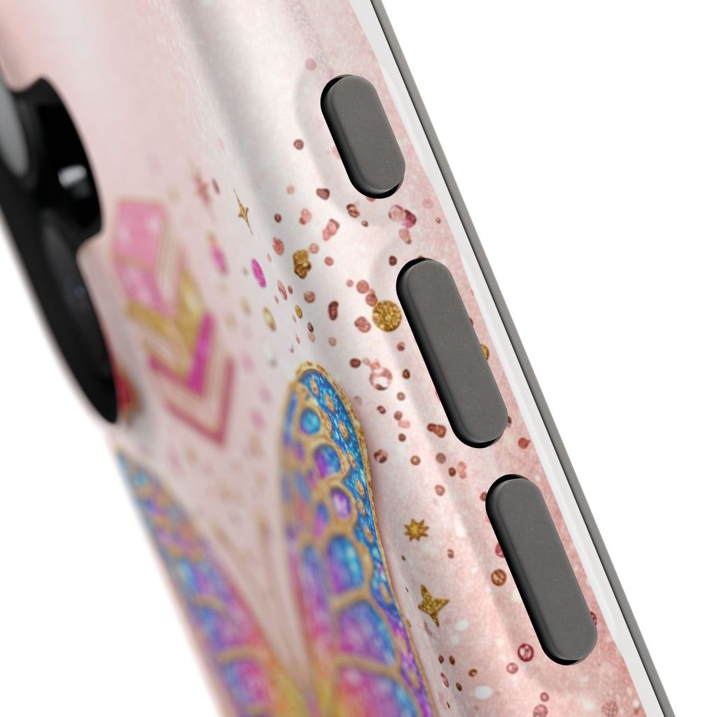 Blush Glitter Butterfly Personalized Teacher Phone Case — Wireless Charging Cover