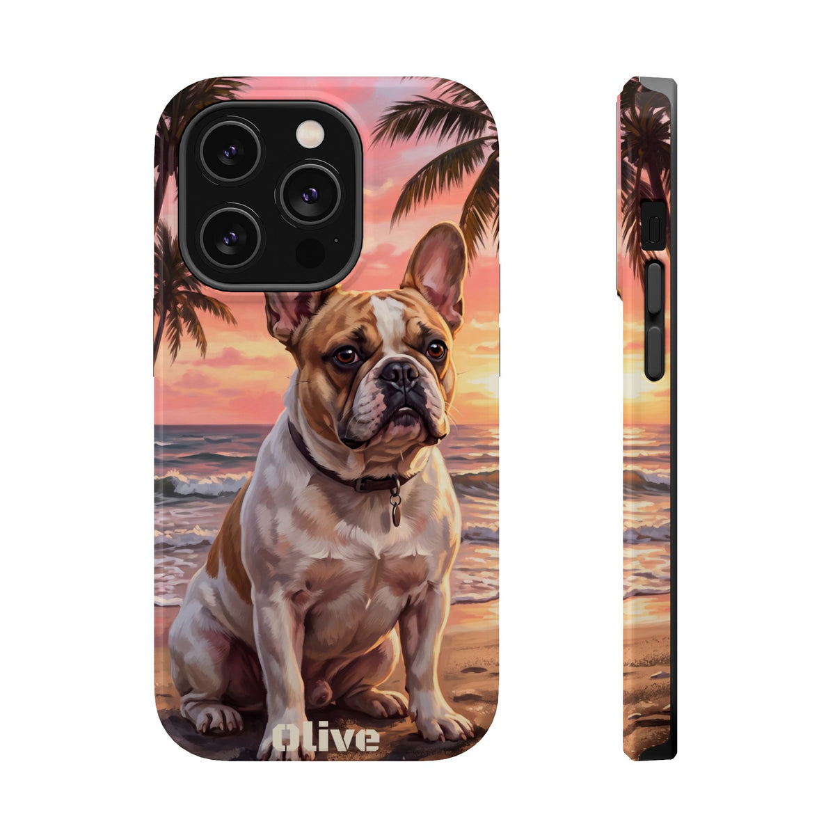 Personalized French Bulldog Beach Portrait Phone Case — Wireless Charging Cover