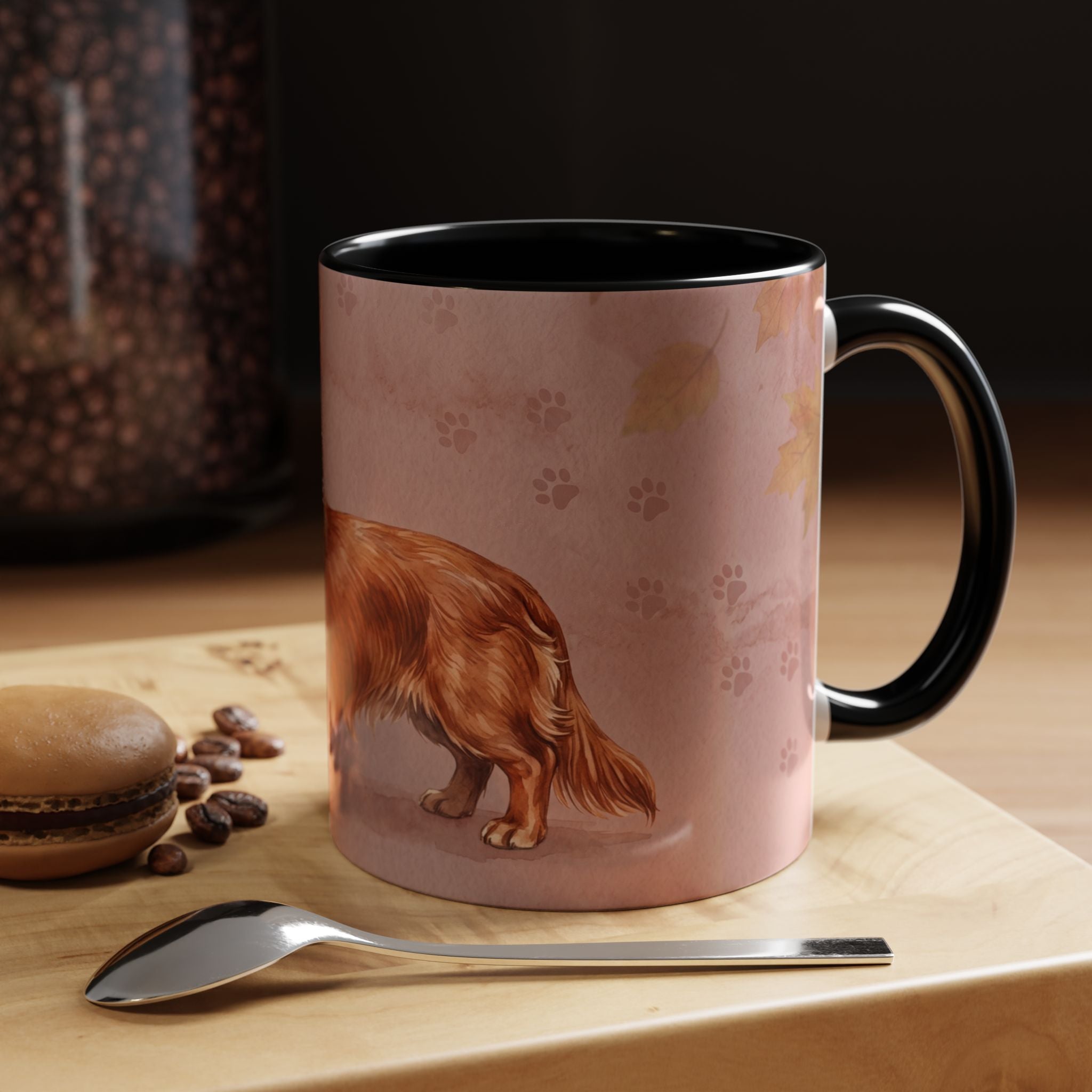 Dachshund Lover Mug | Long-Haired Wiener Dog with Plaid Bandana, Dusty Rose Watercolor Dog Gift