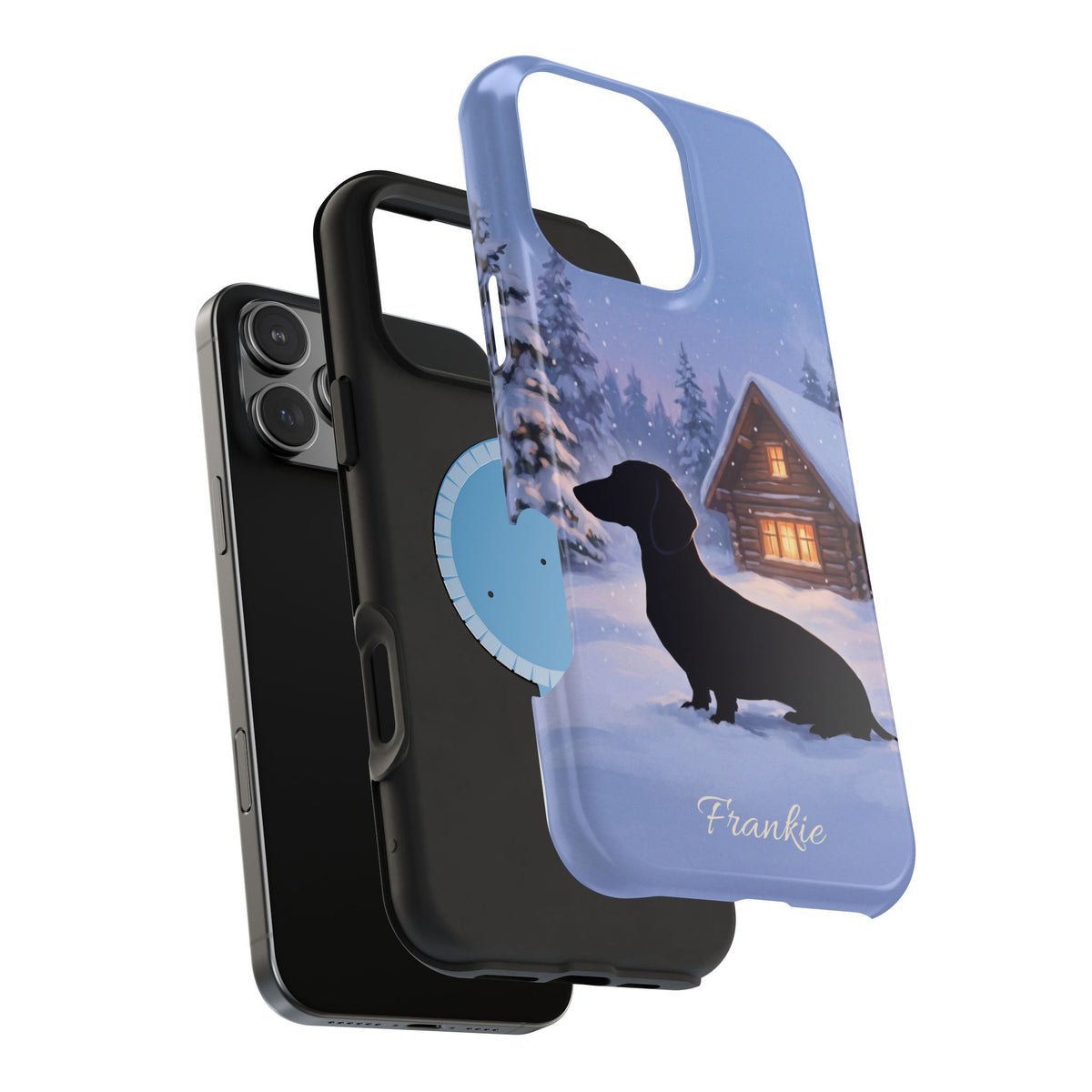 Personalized Dachshund Winter Cabin Phone Case — Wireless Charging Cover