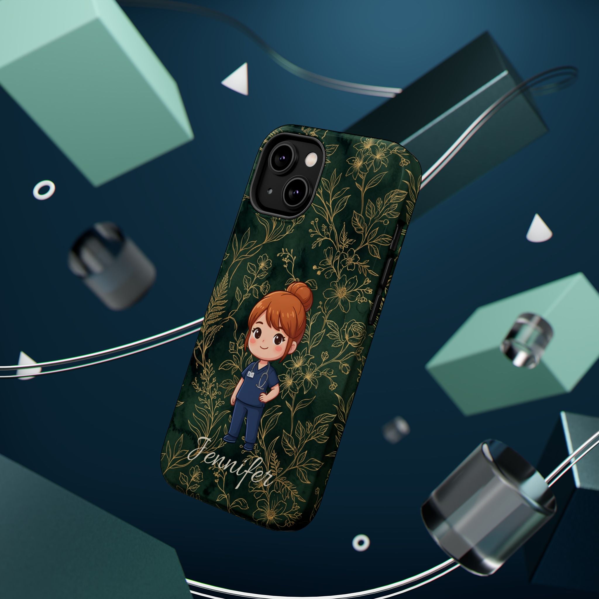 Personalized Nurse Botanical Phone Case — Impact-Resistant Wireless Charging Cover