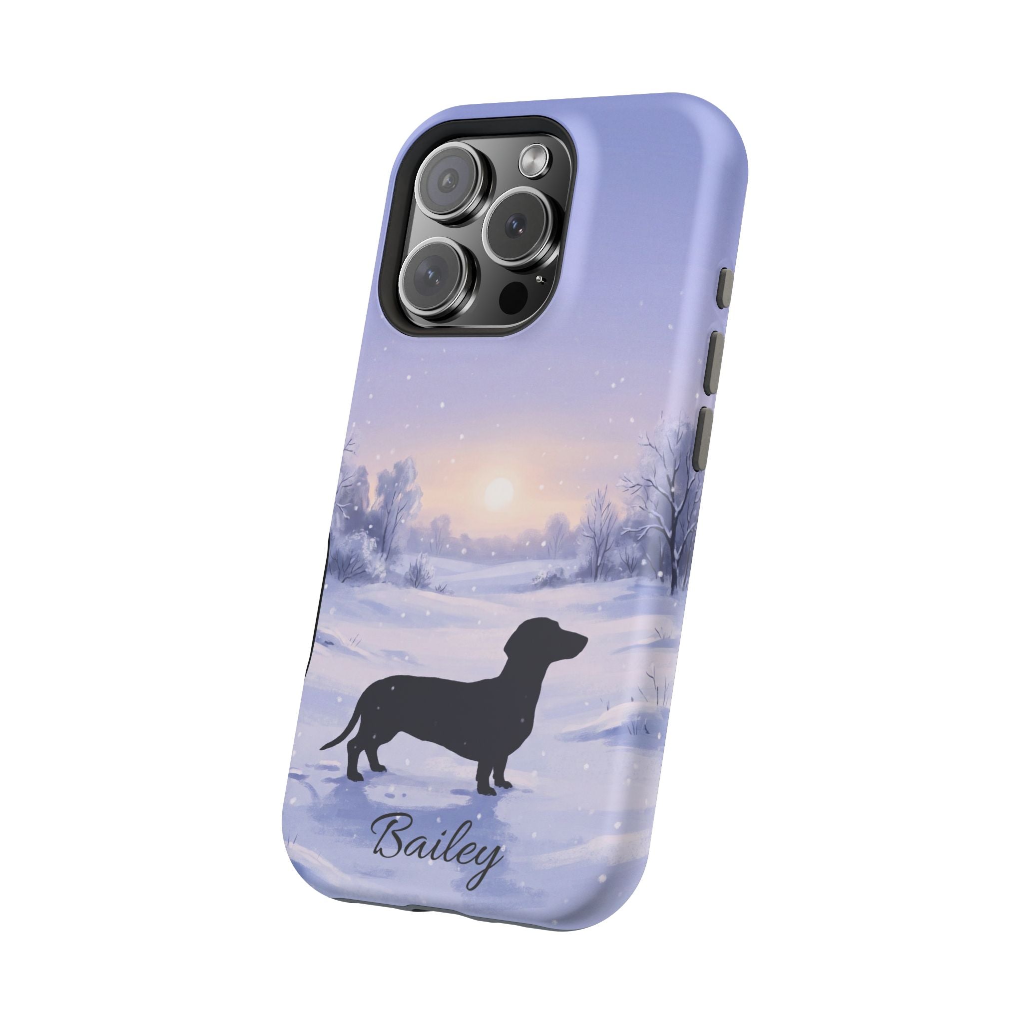 Personalized Dachshund Winter Snow Phone Case — Wireless Charging Cover
