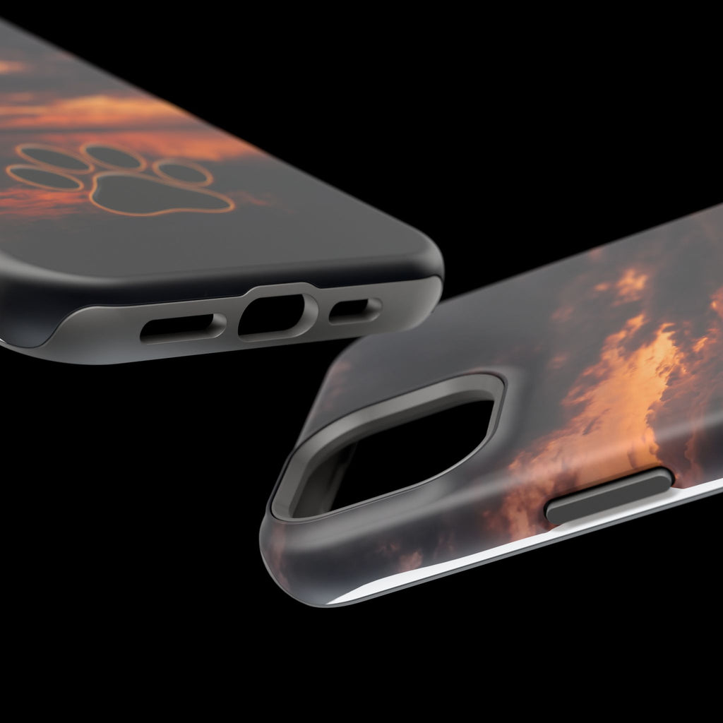 Sunset Paw Print Phone Case — Impact-Resistant Wireless Charging Cover