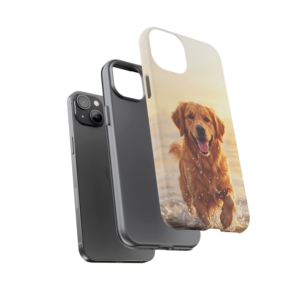 Golden Retriever Splashing in Water Phone Case | Joyful Dog at Golden Hour | iPhone & Samsung