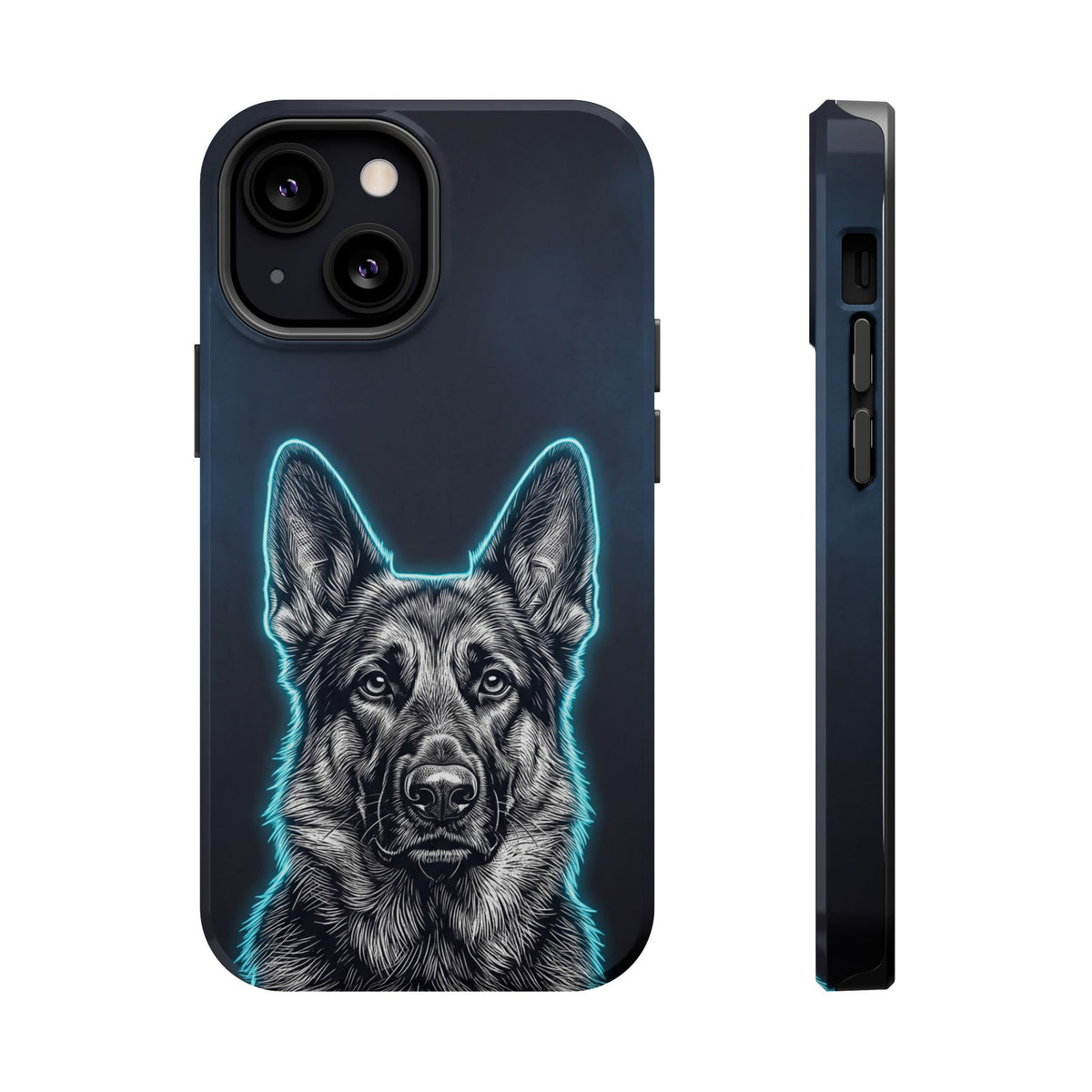 German Shepherd Phone Case | Neon Glow Sketch Art — Tough Magnetic Case with Wireless Charging