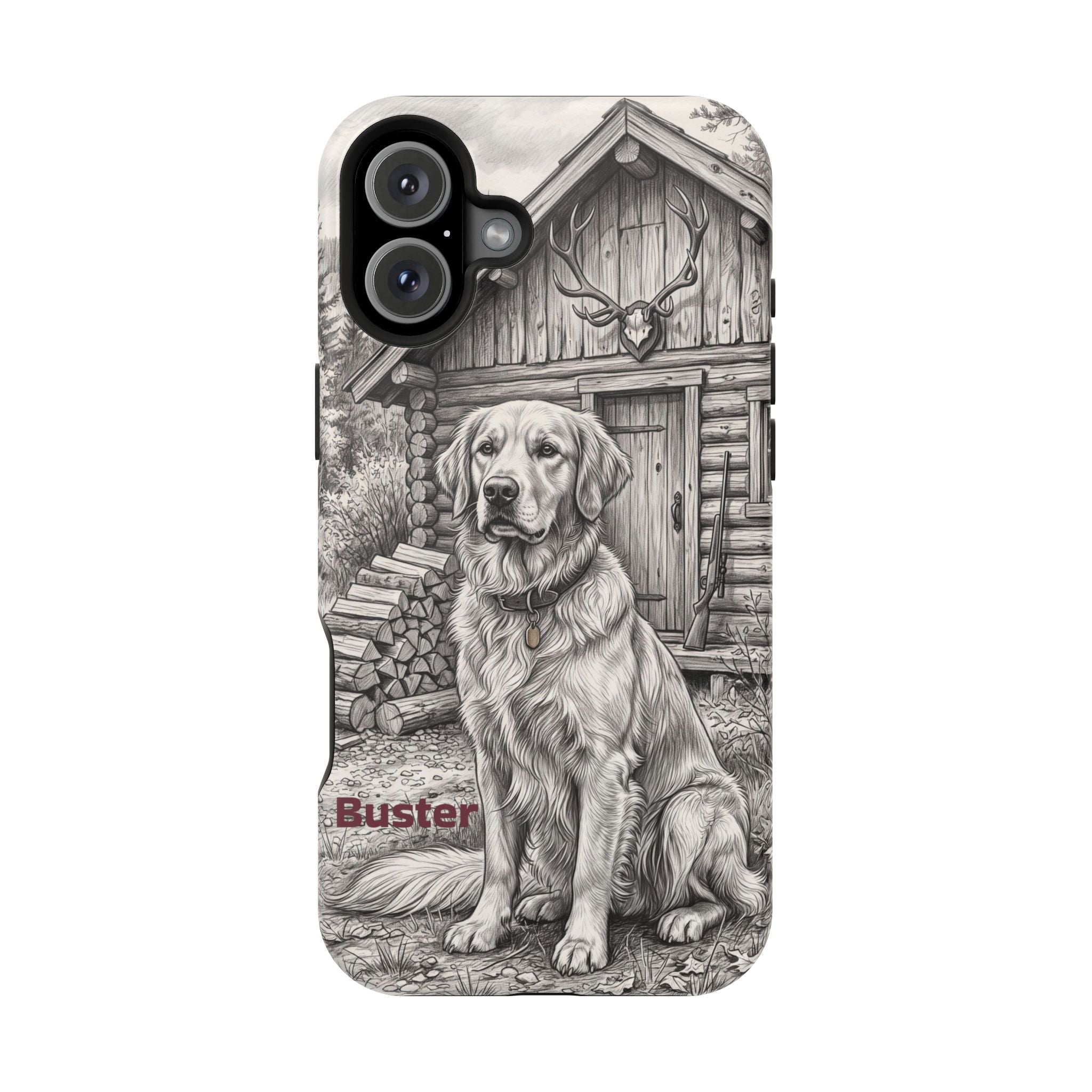 Personalized Golden Retriever Cabin Porch Phone Case — Wireless Charging Cover