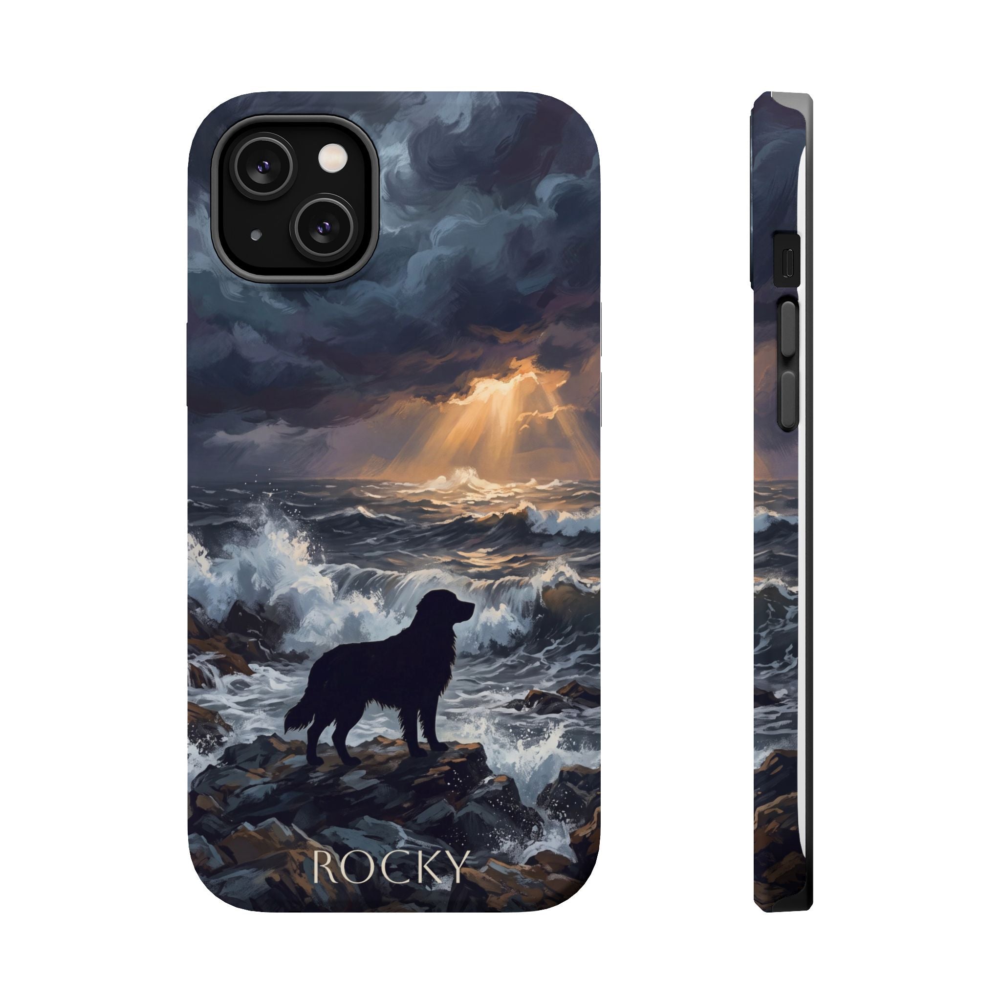 Personalized Golden Retriever Stormy Sea Phone Case — Wireless Charging Cover