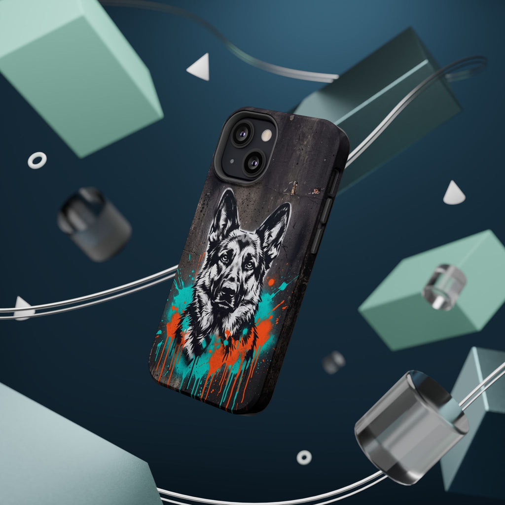 German Shepherd Phone Case | Graffiti Street Art — Tough Magnetic Case with Wireless Charging