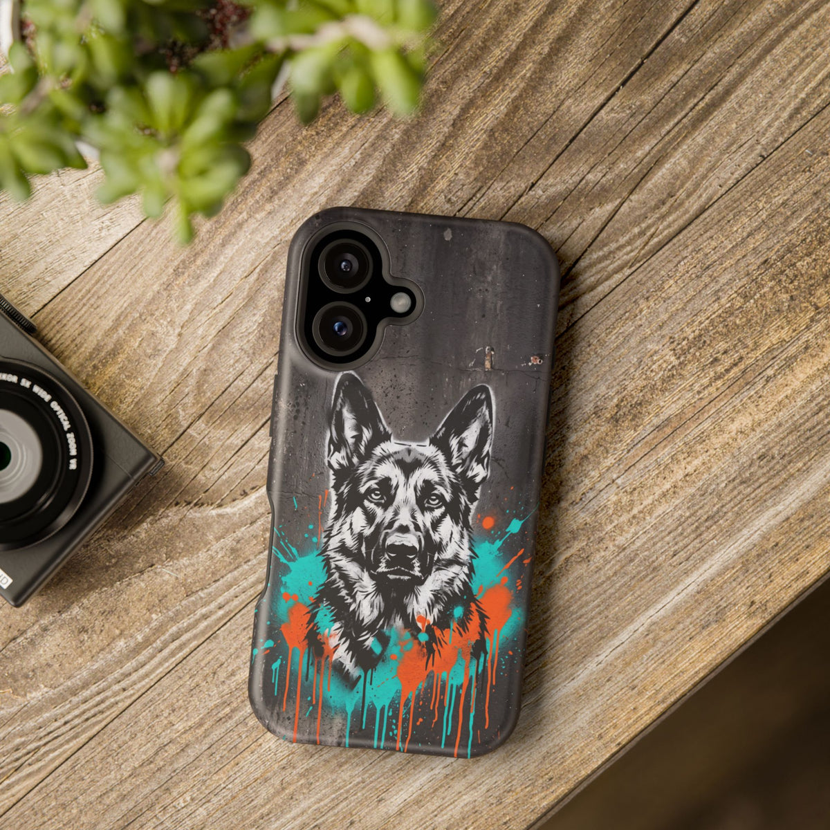 German Shepherd Phone Case | Graffiti Street Art — Tough Magnetic Case with Wireless Charging